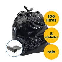 Saco de Lixo Preto 100L Rolo 5 Unidades 75cm x 105cm 6 Micras