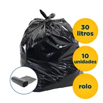 Saco de Lixo Preto em Rolo 30L 10 Unidades 59cm x 62cm 5 Micras