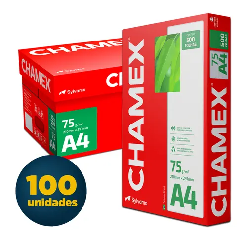 Papel A4 21cmx29,7cm 75g 500 Folhas Chamex Branco com 100 Pacotes