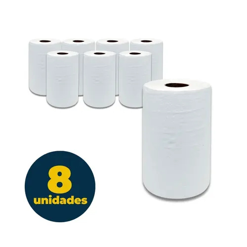 Toalha de Papel Rolo 20cm x 100m Branca Toppy 100% Virgem com 8 Rolos