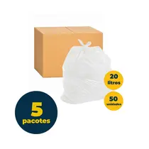 Saco de Lixo Branco Hospitalar 20L 10 Unidades 40cm x 50cm 0,04 Micras com 5 Unidades