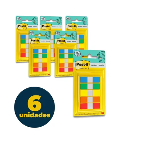 Marcador de Página Ades 3M Post-It Flags 5 Cores Sortido com 100 Unidades 6 Cartelas