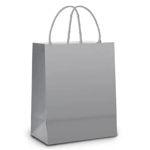 Sacola Papel Presente PP 14cm x 16cm x 8cm Lisa LC Cor Prata com 25 Unidades