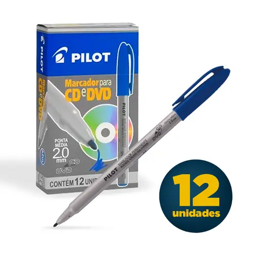 Marcador Permanente CD/DVD 2.0 Pilot Azul com 12 Unidades
