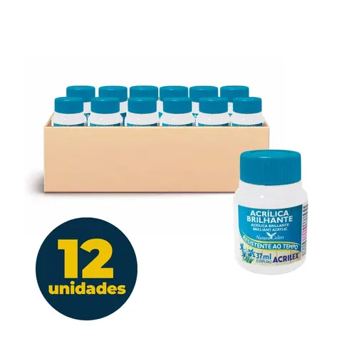 Tinta Acrílica Brilhante 37ml Acrilex Branco 519 com 12 Unidades