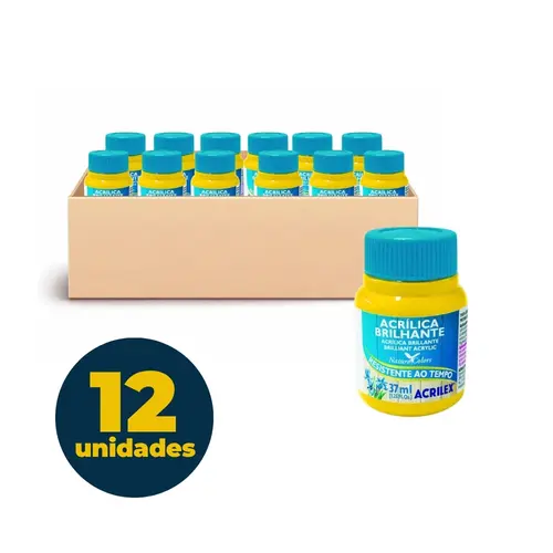Tinta Acrílica Brilhante 37ml Acrilex Amarelo Ouro 505 com 12 Unidades