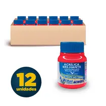 Tinta Acrílica Brilhante 37ml Acrilex Vermelho Fogo 507 com 12 Unidades