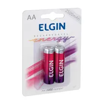 Pilha Pequena AA Recarregável 2500mAh 2 Unidades Elgin com 10 Cartelas
