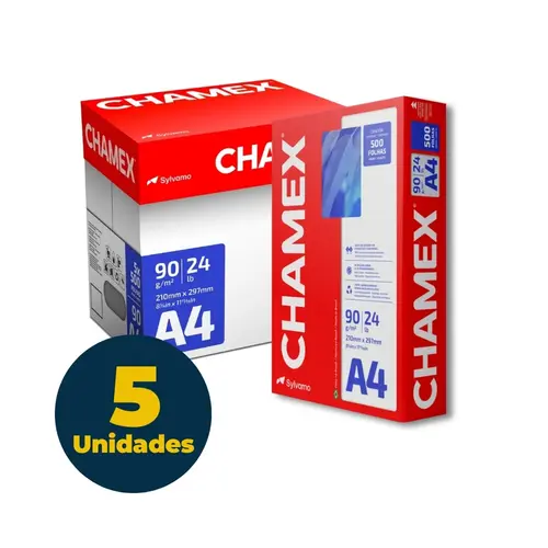 Papel A4 21cmx29,7cm 90g 500 Folhas Chamex Branco Caixa com 05 Pacotes