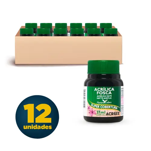 Tinta Acrílica Fosca 37ml Acrilex Preto 520 com 12 Unidades