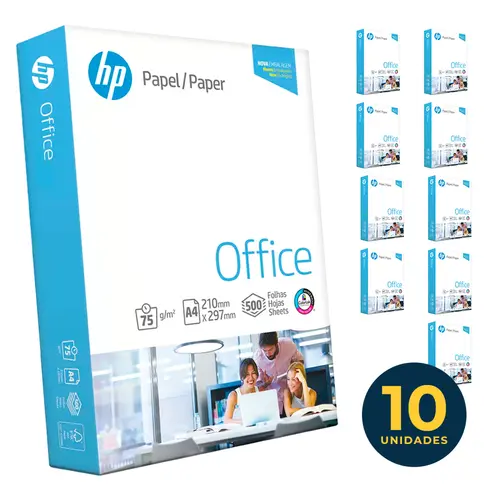 Papel A4 21cm x 29,7cm 75g 500 Folhas HP Colorlok Branco Caixa com 10 Pacotes