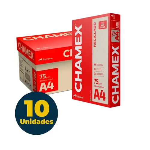 Papel A4 21cmx29,7cm 75g 500 Folhas Chamex Reciclado Caixa com 10 Pacotes