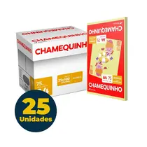 Papel Chamequinho A4 21cm x 29,7cm 75g 100 Folhas Amarelo com 25 Pacotes