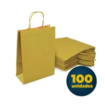 Sacola de Papel Kraft com Alça P 17,5cmx8,5cmx21,5cm Amarela com 100 Unidades