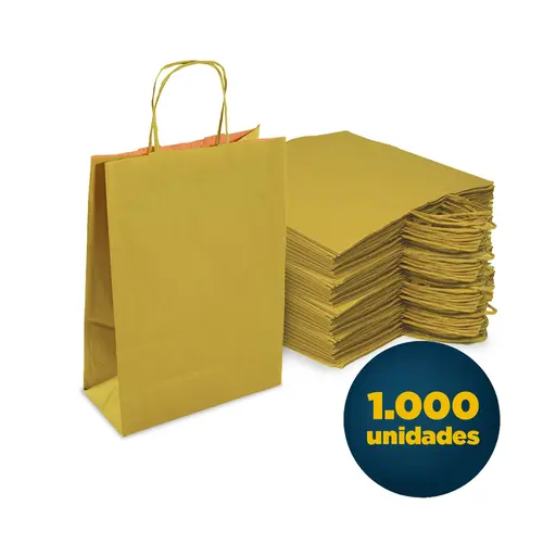 Sacola de Papel Kraft com Alça P 17,5cmx8,5cmx21,5cm Amarela com 1.000 Unidades