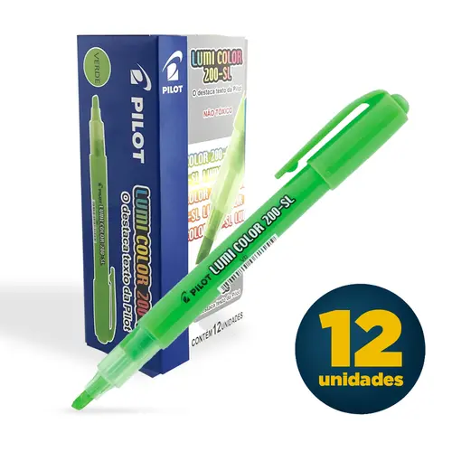 Marca Texto Pilot Lumi Color 200-SL Verde com 12 Unidades