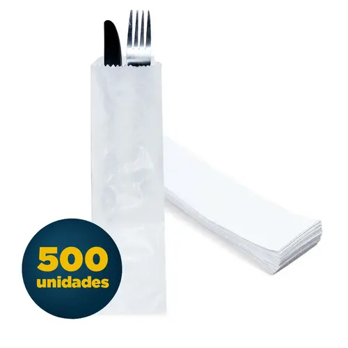 Saco Papel Branco 7cmx24cm Sanfona 500 Unidades Talher 2 Fardos