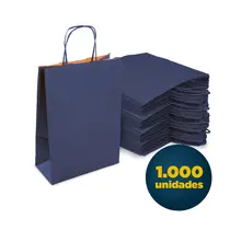 Sacola de Papel Kraft com Alça P 17,5cmx8,5cmx21,5cm Azul com 1.000 Unidades