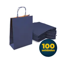 Sacola de Papel Kraft com Alça P 17,5cmx8,5cmx21,5cm Azul com 100 Unidades