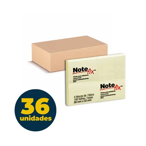 Recado Adesivo Removível 38mmx50mm Notefix Amarelo 4 Blocos de 100 Folhas NF3 com 36 Unidades