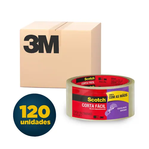 Fita Adesiva Corta Fácil 45mmx40m Transparente 3M Scotch com 120 Rolos