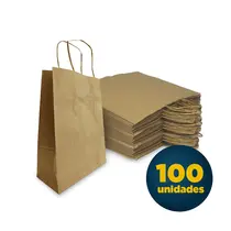 Sacola de Papel Kraft com Alça M 23,5cmx10cmx31,5cm Cor Natural com 100 Unidades