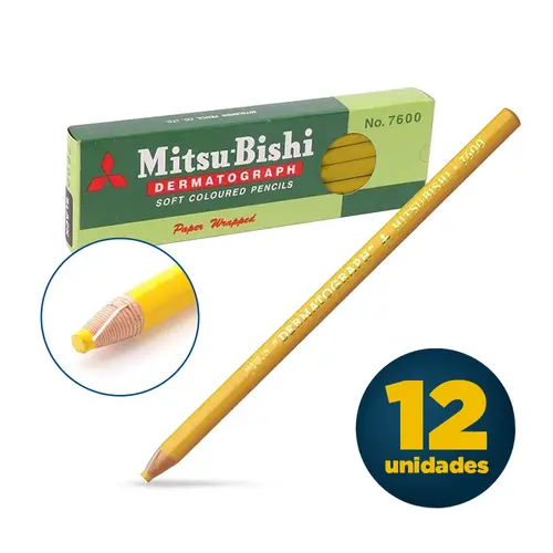 Lápis Dermatográfico Mitsu-Bishi 7600 Amarelo com 12 Unidades