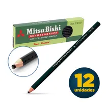Lápis Dermatográfico Mitsu-Bishi 7600 Preto com 12 Unidades