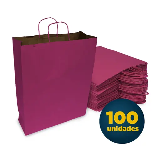 Sacola de papel Kraft com Alça G 30,5cm x 11,5cm x 42cm Pink com 100 Unidades