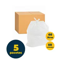 Saco de Lixo Branco Hospitalar 60L 10 Unidades 60cm x 70cm 0,04 Micras com 5 Pacotes