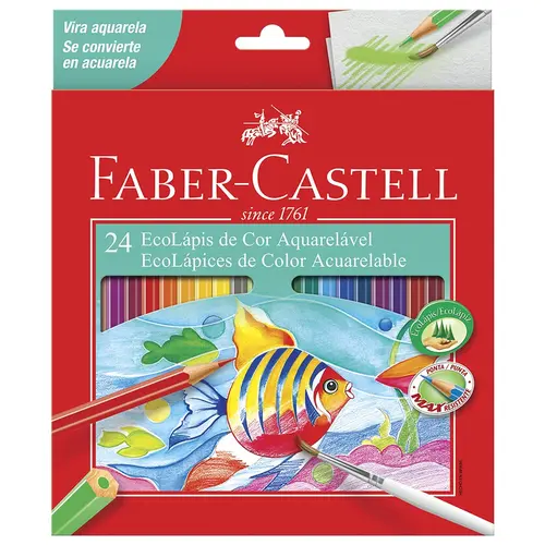 Lápis EcoLápis Aquarelável Faber-Castell 24 cores Pacote com 6 unidades