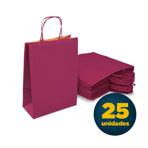 Sacola de Papel Kraft com Alça P 17,5cmx8,5cmx21,5cm Pink com 25 Unidades