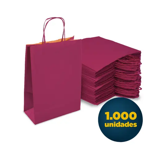 Sacola de Papel Kraft com Alça P 17,5cmx8,5cmx21,5cm Pink com 1.000 Unidades