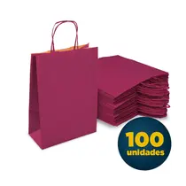 Sacola de Papel Kraft com Alça P 17,5cmx8,5cmx21,5cm Pink com 100 Unidades