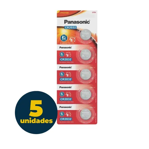 Bateria Lithium Botão CR2032-1BT Panasonic Cartela com 5 Unidades