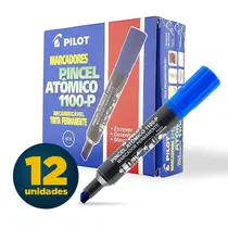 Pincel Marcador Permanente Ponta Chanfrada Pilot Atômico 1100P Azul com 12 Unidades