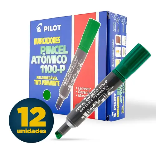 Pincel Marcador Permanente Ponta Chanfrada Pilot Atômico 1100P Verde com 12 Unidades