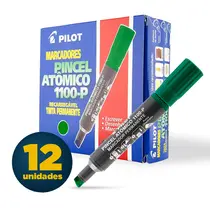 Pincel Marcador Permanente Ponta Chanfrada Pilot Atômico 1100P Verde com 12 Unidades
