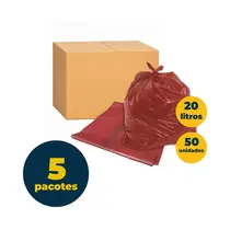 Saco de Lixo Vermelho para Plástico 20L 10 Unidades 40cm x 50cm 0,04 Micras com 5 Pacotes