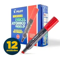 Pincel Marcador Permanente Ponta Chanfrada Pilot Atômico 1100P Vermelho com 12 Unidades