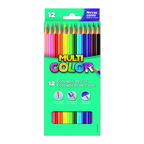 Lápis de Cor 12 Cores Sextavado Multicolor Super com 12 Estojos