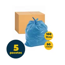 Saco de Lixo Azul para Papel 100L 10 Unidades 75cm x 90cm 0,05 Micras com 5 Pacotes
