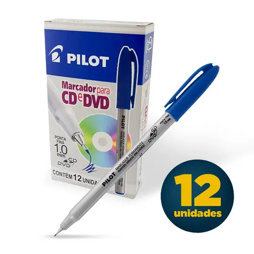 Marcador Permanente CD/DVD 1.0 Pilot Azul com 12 Unidades