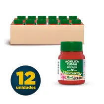 Tinta Acrílica Fosca 37ml Acrilex Vermelho Fogo 507 com 12 Unidades