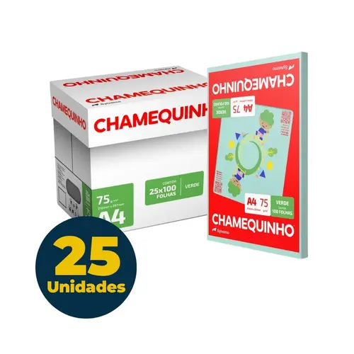 Papel Chamequinho A4 21cm x 29,7cm 75g 100 Folhas Verde com 25 Pacotes