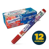 Marcador de Tecido Acrilex Acrilpen 507 Vermelho Fogo com 12 Unidades