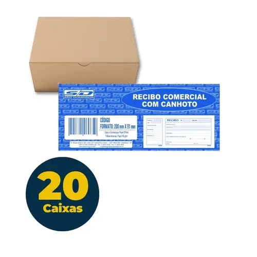 Recibo Comercial com Canhoto 50 Folhas 94mm x 205mm São Domingos com 20 Blocos