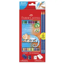 Lápis de Cor 12 Lápis Bicolor 24 Cores Faber Castell com 12 Estojos
