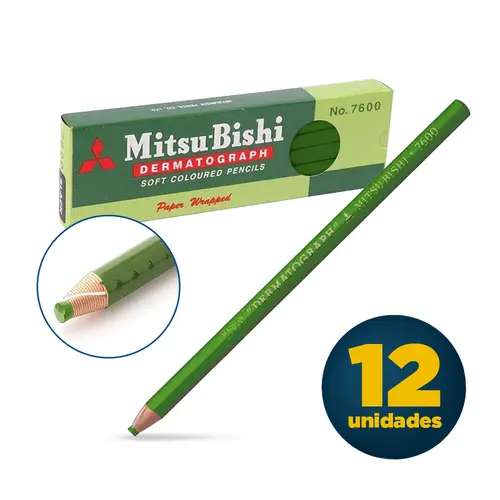 Lápis Dermatográfico Mitsu-Bishi 7600 Verde com 12 Unidades