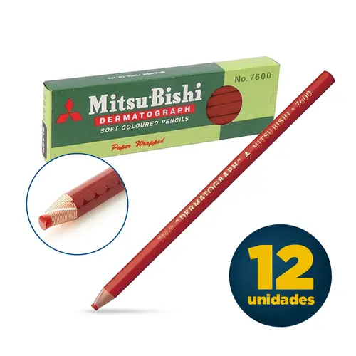 Lápis Dermatográfico Mitsu-Bishi 7600 Vermelho com 12 Unidades